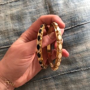 J Crew gold bangle bracelets with embellishments